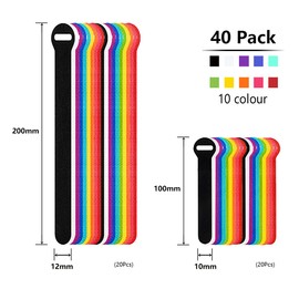 Oksdown 40 Pack 10 Color Reusable Cable Ties Multi Color Releasable Cable Straps Adjustable Hook and Loop Colorful Cable Wire Tidy for PC Cable Management