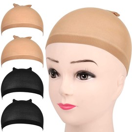 Set of 4 Nylon Wig Caps for Men and Women, Neutral Nude and Black Wig Caps, Hair Net for Perfect Hold