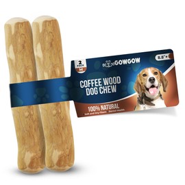 GOWGOW Coffee Wood Dog Chew Sticks for Medium and Large Dogs, 8.8'', 2 Pack Size M - 100% Organic Toys - Teeth Cleaning, Relieve Stress, Dog Health - Natural Dog Toys