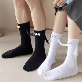Trendy Magnetic Hand-Holding Socks for Couples & Students - Fun White Unisex Size/White 3D Eyes 3ea