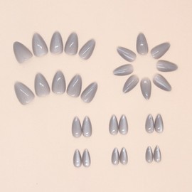 Cat Eye False Nails - Almond Press On Nails - 30PCS Grey Glitter Stick on Nails - Glossy Shiny Medium Fake Nails with Glue - Full Cover Cat Eye Nails - Acrylic Glue on Nails for Women Nail Art DIY
