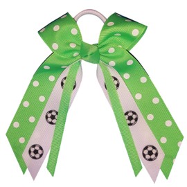 Soccer Polka Dot Small Bow, white pony band, Made in the USA (Neon Green) many colors