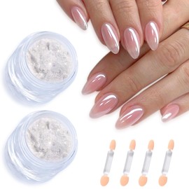 FSpronail Moonlight White Chrome Nail Powder, 2Pcs Pearl Chrome for Glazed Donut Nails Clear Cromer Powder Pearlescent Mirror Effect Shimmer Glitter Aurora Pigment Dust Manicure Decoration