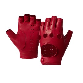 Hanotolo Women's Fingerless Leather Gloves – Unlined Lambskin Driving Gloves CL062,Red,M
