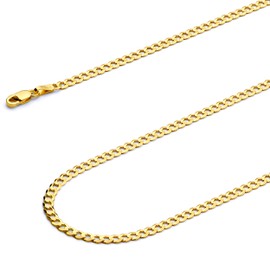 Wellingsale 14K Hollow Yellow Gold 2mm Cuban Link Curb Chain with Lobster Claw Clasp - 18" Inches