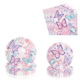 WODJR 80Pcs Butterfly Party Decorations Butterfly Party Supplies Butterfly Birthday Decorations Butterfly Tableware Butterfly Dinnerware Butterfly Plates Napkins Butterfly Party Favors Butterfly Decor