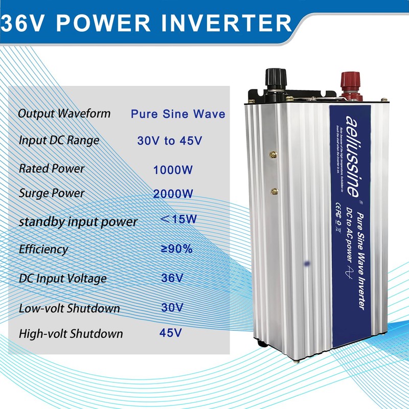 1000W Pure Sine Wave Inverter-36V DC to 110V 120V AC