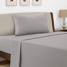 LDC Twin Sheet Set - 3 PC Brushed Microfiber Bed Sheets 16 Inches Deep Pockets - Embroidered Pillowcase - Hotel Luxury Sheets Twin Size Bed Set (Gray)