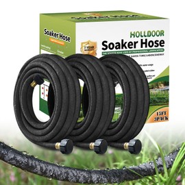 Holldoor 3 Pack Short Soaker Hose 15 Ft for Garden Beds, 1/2’’ 50 ft Soaker Hose for Foundation Watering, 70% Water Saving Drip Hose Irrigation for Lawn, Landscaping, Garden (15 FEET x 3PACK, Black)