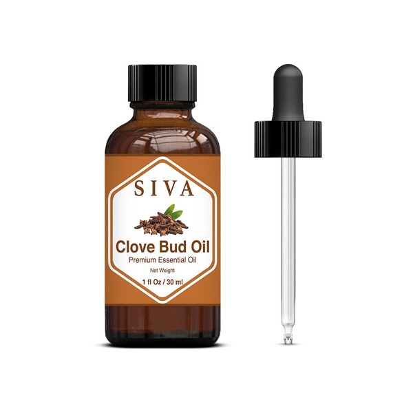 Siva Clove Bud Essential Oil 1oz (30 ml) Premium Essential Oil with Dropper for Diffuser, Aromatherapy, Dental Care, Hair Care & Massage
