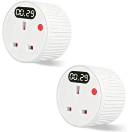PRITOK 2 Pack Countdown Timer Plug Socket with LED Display: Mechanical Digital UK Smart Plug Socket 13A 3120W, 1 Min–24H Adjustable Countdown Switch for Home Appliance and Office (White)