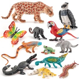 12 PCS Tropical Rainforest Animal Figurines, Realistic Jungle Animal Figures for Kids, School Educational Animal Toys Set, Cupcake Topper, Jungle Party Favors, Classroom Props Birthday Gifts