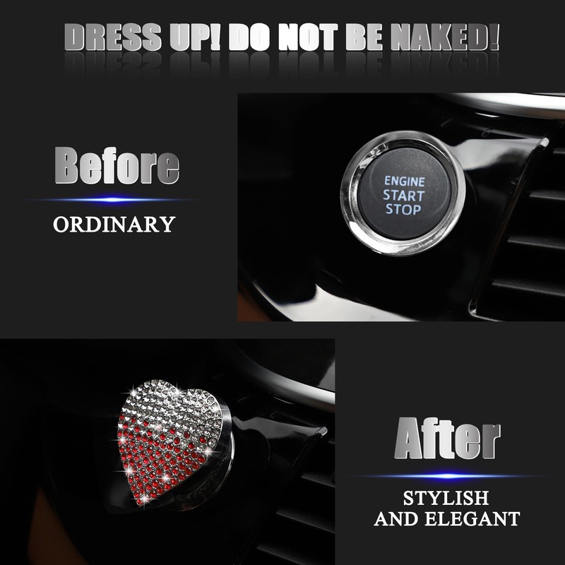 TOMALL Bling Car Engine Start Button Cover Diamond Interior Crystal