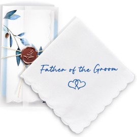 W&F GIFT Handkerchief - 12" x 12" - Something Blue for Bride on Wedding Day - Fun Gift - Blue Olive Leaf, Father of the Groom, 6" x 6"