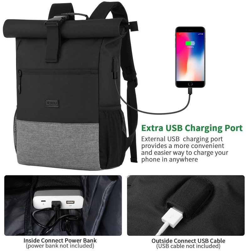 RJEU Laptop Backpack for 17 Inches, Rolltop Backpack Men Women,