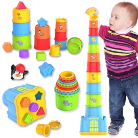 MOONTOY Stacking Cup Baby, Stacking Tower, Stacking Cubes from 12 + Months Children's Toy, Montessori Toy from 1-6 Years, Bathtubs and Sand Toy for Indoors, Outdoors, Educational Toy Gift