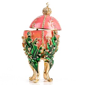 OrlovNY Crystals Faberge Egg: Lily of the Valley Faberge Style Egg Box Jewelry Box Pink Limited Edition Collectible Faberge Reproduction