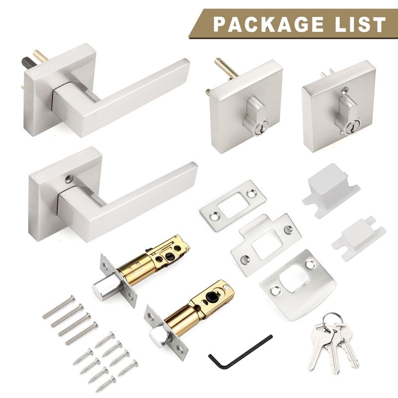 Brotima 2 Pack Keyed Front Door Lockset with Deadbolt, Reversible