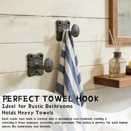 KOXHERO Heavy Duty Cast Iron Railroad Spike Wall Coat Hooks 2Pcs Rustic Farmhouse Hooks for Hanging Towels Hats Bags & Keys | Industrial Decorative Hooks for Entryway Bathroom Bedroom