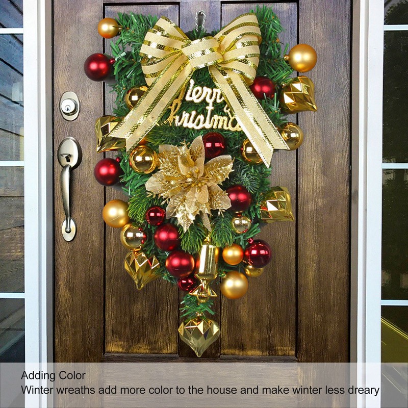 Christmas Inverted Tree Wreath Door Hanging Electroplated Ball Rattan Garland