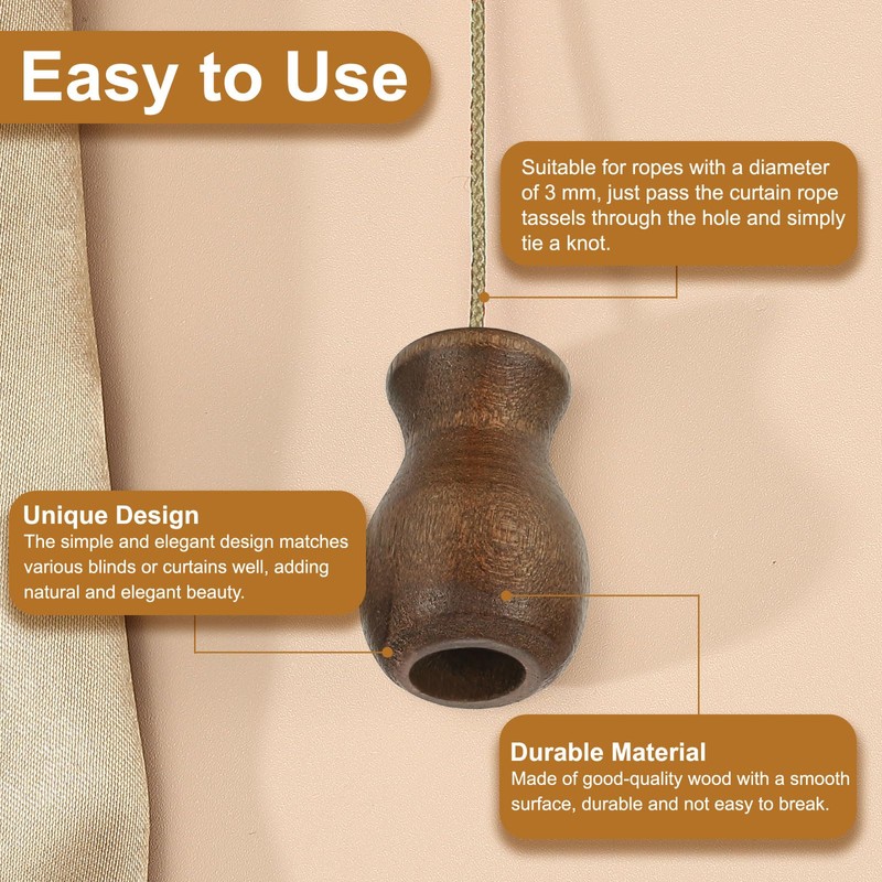 sourcing map 24Pcs Cord Knobs, Wood Cord Tassel Drops Pull