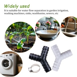 KOOBOOK 2Sets Universal 3-Way Y Splitter for Washing Machine & Dishwasher Plastic Hose Splitter Connector with Reducer Adapter Effortless Split Pipe Connection 16-27mm Hose Clamps Included
