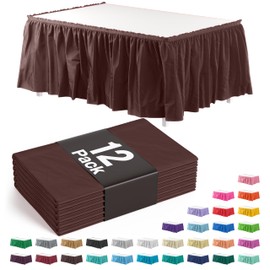 Exquisite Ruffle Table Skirt Brown 12 Pack 14 Ft Long Table Skirts for Rectangle Tables 6ft Plus or Round Tables Skirts with Adhesive Strip for Gender Reveal Decor & Happy Birthday Parties