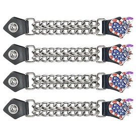 Dream Apparel 4PCS Motorcycle Vest Extenders for Women, Biker Vest Extenders with Faux Leather Ends and Double Chrome Chains