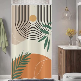 ASDCXZ Boho Shower Curtain 120x180 cm, Modern Abstract Art Boho Style Sun Moon Leaves Beige Bath Washable Shower Curtains Polyester Textile Waterproof Shower Curtain for Bathtub with 8 Hooks