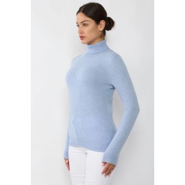 JENNIE LIU Women's 100% Pure Cashmere Long Sleeve Pullover Turtleneck Sweater