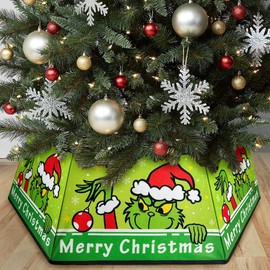 Christmas Tree Collar,31 Inches Green Christmas Tree Base Cover for Artificial Trees,Grin-ch Hexagon Stand Foldable Xmas Tree Collars for Party Holiday Winter Party Tree Decorations