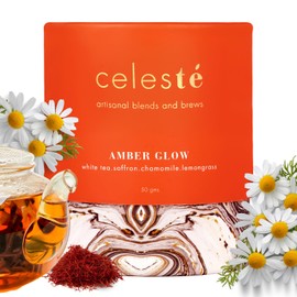 Celeste Amber Glow – Chamomile Tea Loose Leaf - Premium Blend with Saffron and Lemongrass | 100% Natural Loose Leaf White Tea (1.76 oz) (25 Cups)