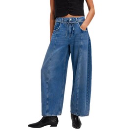 Kedera Women's Barrel Jeans Wide Leg Vintage Mid Rise Y2k Baggy Boyfriend Cropped Ankle Denim Pants Trousers Dark Blue