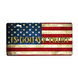 in God We Trust American Flag Front License Plate with Custom Background Options