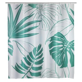 WENKO Mod. Brazil Shower Curtain Made of Recycled Plastic (PE) for Shower and Bathtub, Waterproof, 180 x 200 cm, Includes 12 Shower Curtain Rings, Green