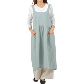 Anes p722 Linen Blend, Ultra Lightweight, One-Piece Apron, Large Size, Washable Fabric, Long Apron, Loose, Just Put It On To Make Your Butts, Solid Color,, mint