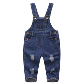 KIDSCOOL SPACE Baby Boy Girl Jeans Overalls, Toddler Ripped Denim Cute Work Wear, Blue-2079