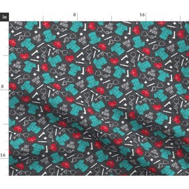 Spoonflower Fabric - Scrub Life Nursing Nurse Scrubs Otoscope Red Teal Grey Doctor Medical Printed on Petal Signature Cotton Fabric by The Yard - Sewing Quilting Apparel Crafts Decor