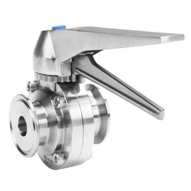 DERNORD 1.5 Inch Tri Clamp Butterfly Valve with Trigger Handle Stainless Steel 304 Tri Clamp Clover (3/4 Inch Tube OD)