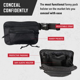 Ultimate Fanny Pack Holster by ComfortTac - Compatible with Glock 42, 43, 26, 27, S&W Bodyguard, Shield, Springfield XDs, Taurus, Sig, and Most Subcompact and Compact Pistols - Black
