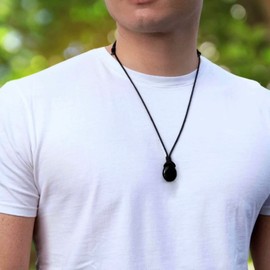 Natural Black Tourmaline Pendant Necklace Energy Shield Protection Jewelry Cord necklace Men Women