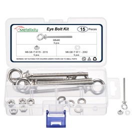 METALLIXITY Shoulder Eye Bolt with Washers & Nuts (M6x80mm) 5Set, 316 Stainless Steel Machinery Lifting Ring Threaded Eye Bolt - for Load Hoisting, Silver