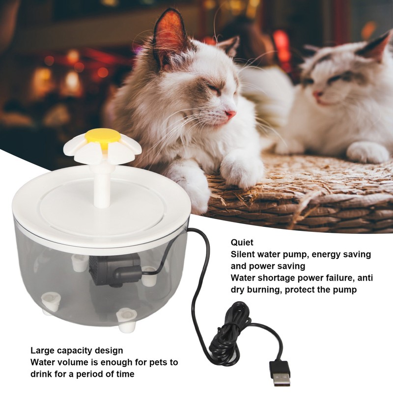 Cat Water Fountain Automatic Circulation USB Transparent Water Tank Silent