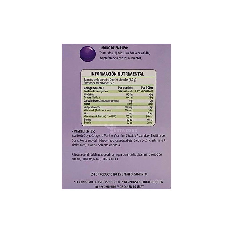 Colágeno Marino Vitamina C Zinc Biotina Selenio 45 caps Solanum