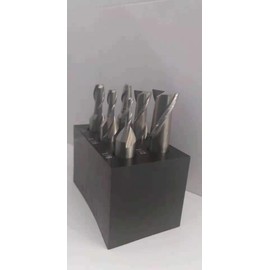 Single End 2 Flute End Mill 6PCS Set with 3/8" Shank Plastic Stand