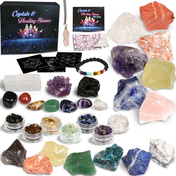 YUXIVCNE Chakra Crystals and Healing Stones Set, 38pcs Chakra Balance Healing Crystals for Beginners, Chakras Gemstones Real Crystal Set for Crystal Decor, Meditation, Metaphysical, Witchcraft, Reiki