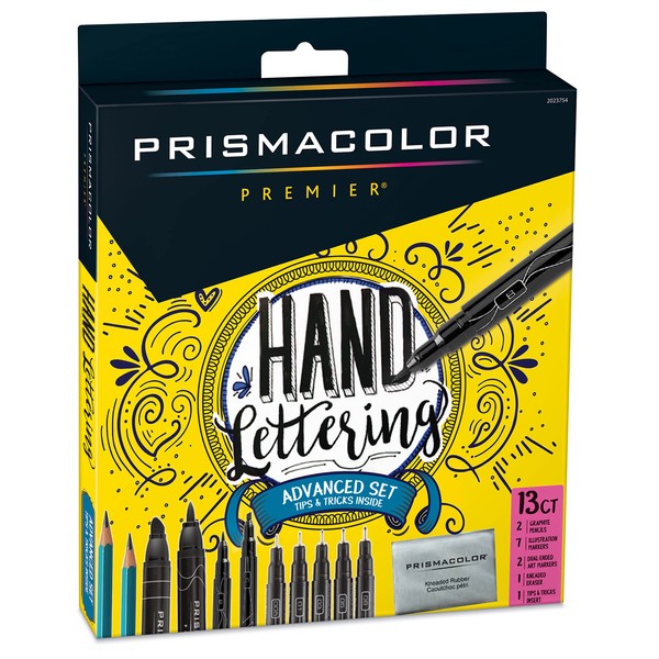 Prismacolor Premier Advanced Hand Lettering Set with Illustration Markers, Art Pens, Pencils, Eraser and Tips Pamphlet, 13 Count