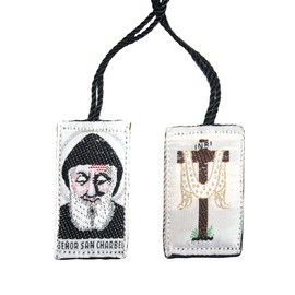 San Charbel Escapulario with Holy Cross - Saint Charbel Black Scapulary Catholic Favor with charbel maklouf