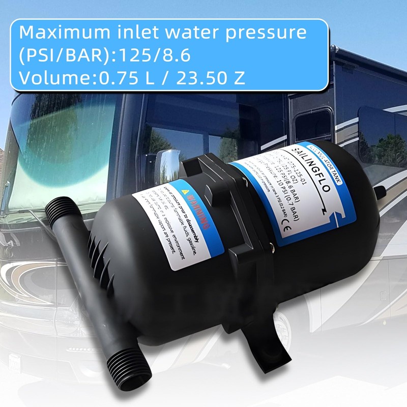 Pre-Pressurized Accumulator Tank – 0.75L Volume, 125 PSI, Quiet Operation,