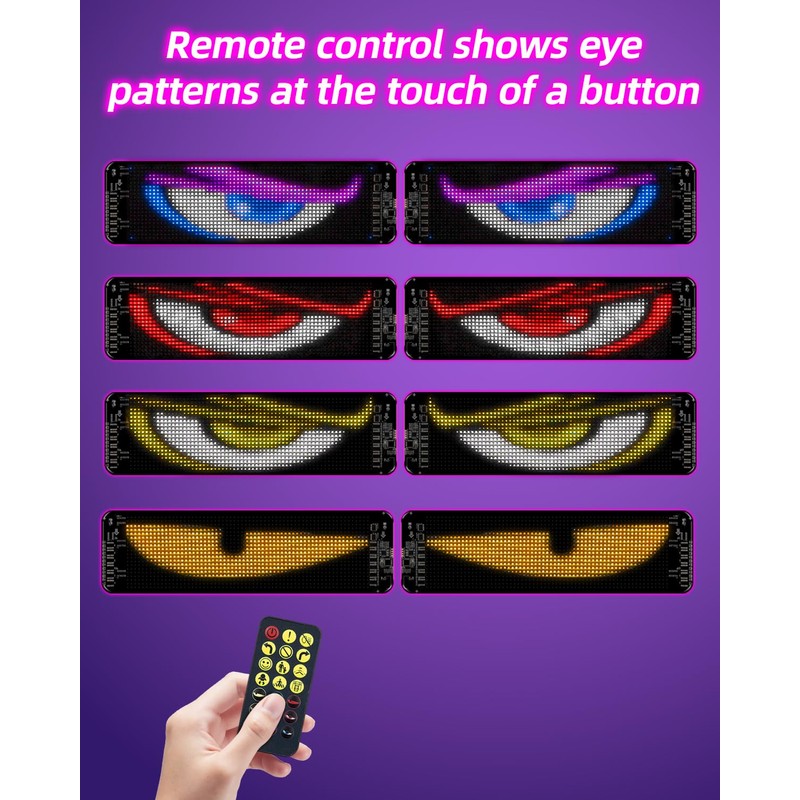 2pcs Devil Eyes Light for Windshield,14“*4”Programmable Flexible LED Display with